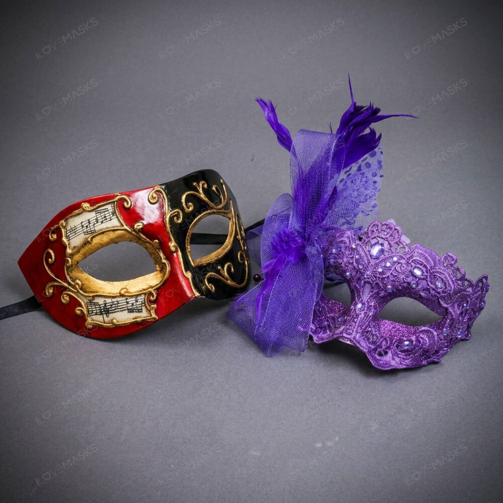 Venetian Mardi Gras Masquerade Halloween Party mask Red Purple Gold